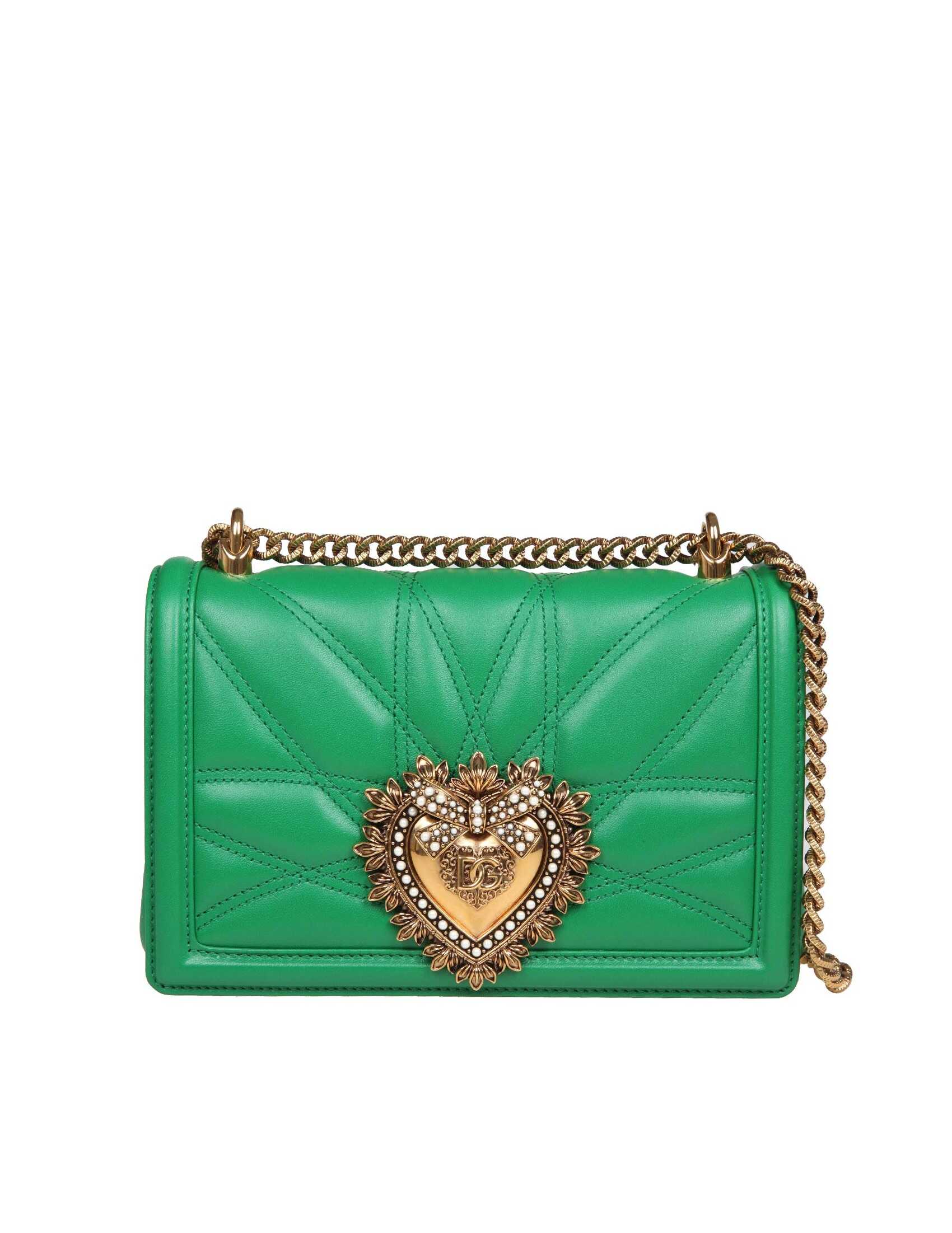 Dolce & Gabbana Dolce & gabbana medium devotion bag in green matelassé nappa Green