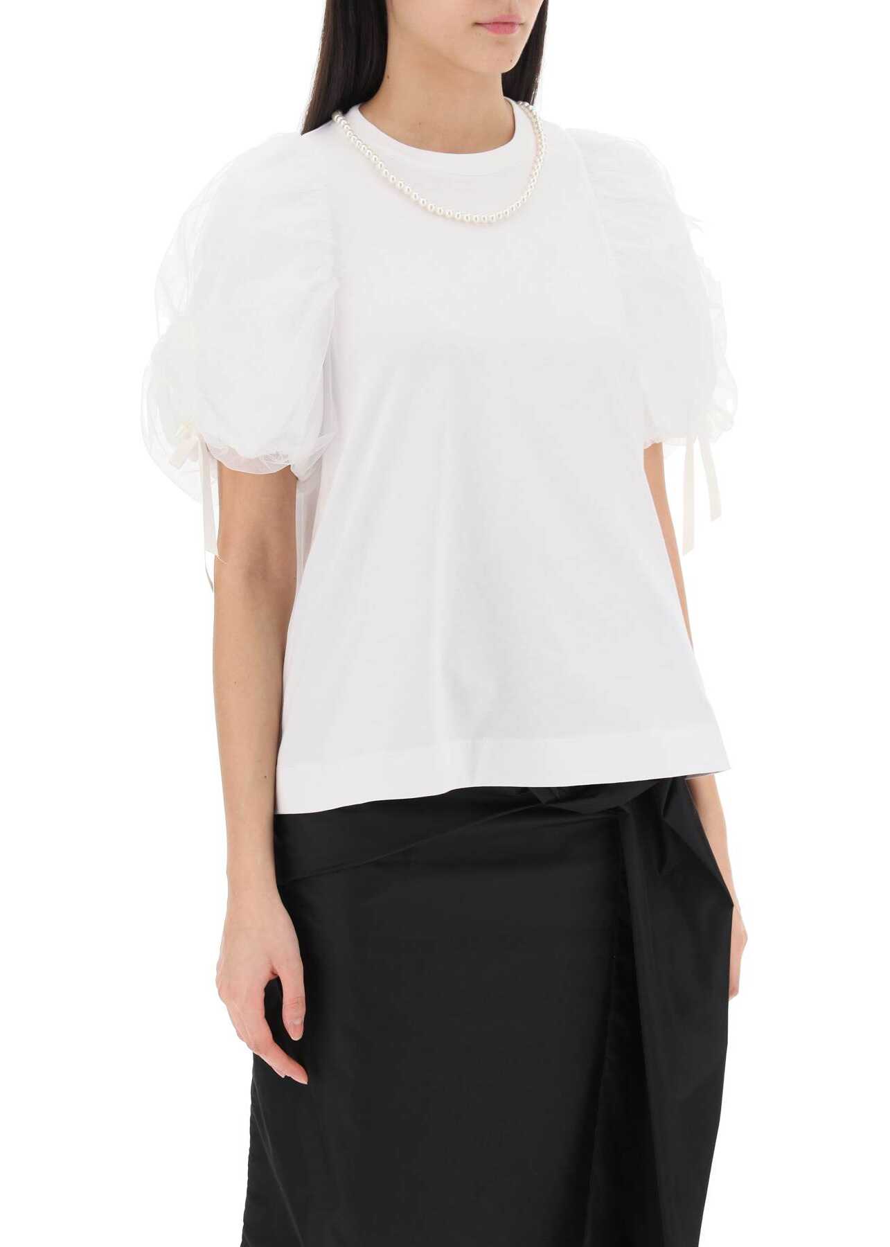 SIMONE ROCHA Puff Sleeves T-Shirt WHITE PEARL