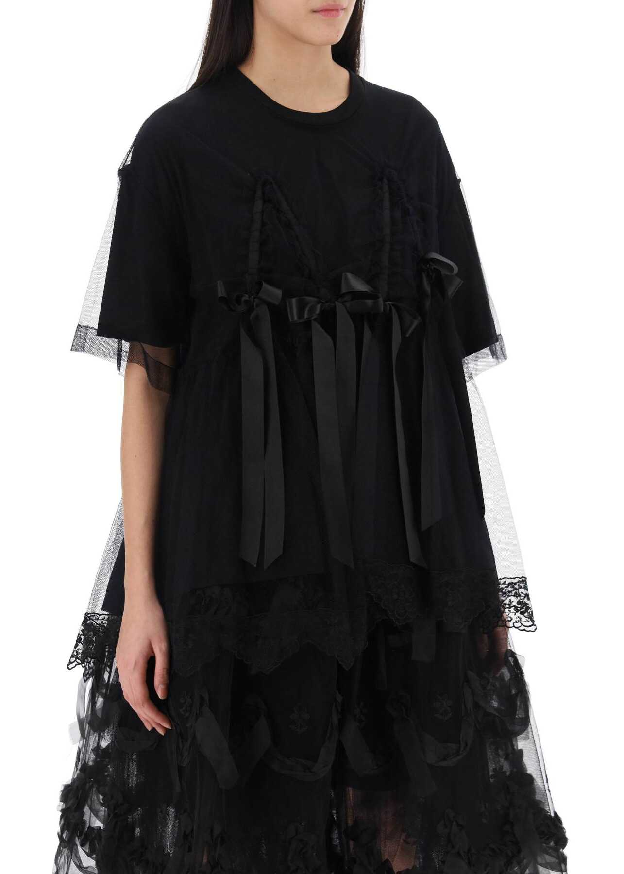 SIMONE ROCHA Tulle Top With Lace And Bows BLACK