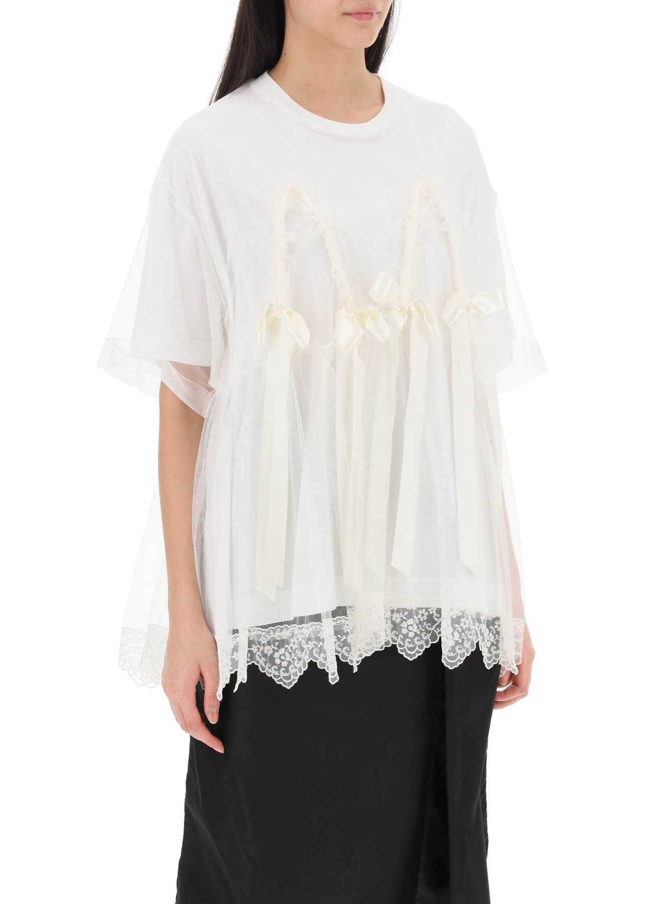 SIMONE ROCHA Tulle Top With Lace And Bows WHITE