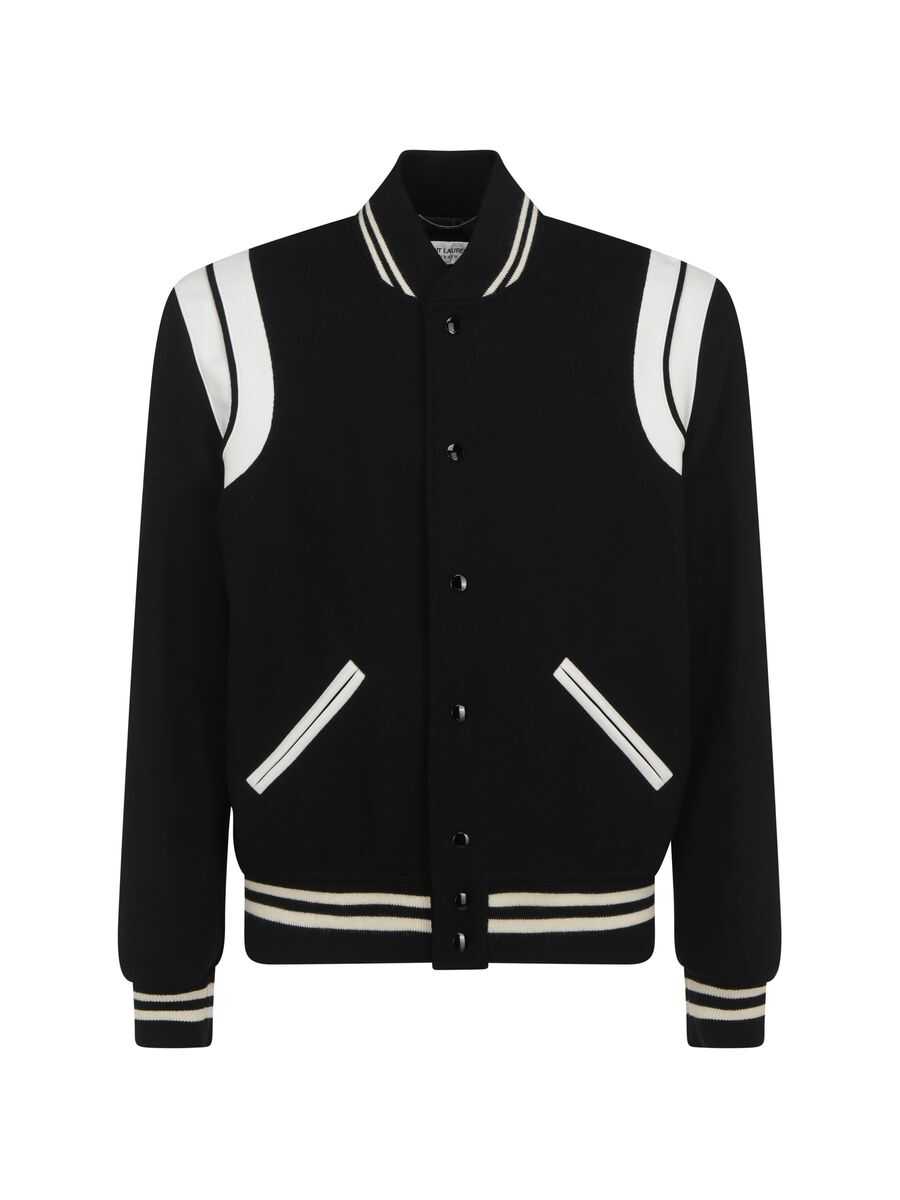 Saint Laurent SAINT LAURENT BLACK AND WHITE WOOL CASUAL JACKET BLACK