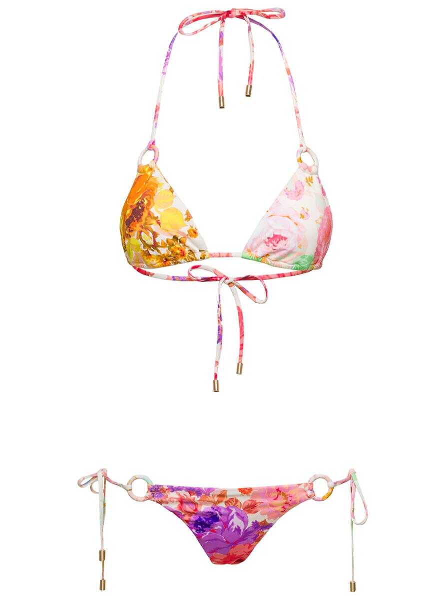 ZIMMERMANN \'Raide\' Multicolor Bikini with Floreal Print and Rings in Stretch Polyamide Woman MULTICOLOR