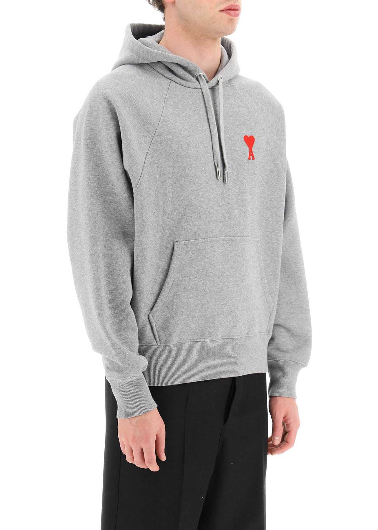 AMI ALEXANDRE MATTIUSSI Ami Paris Hoodie With Logo Embroidery Detail HEATHER GREY RED