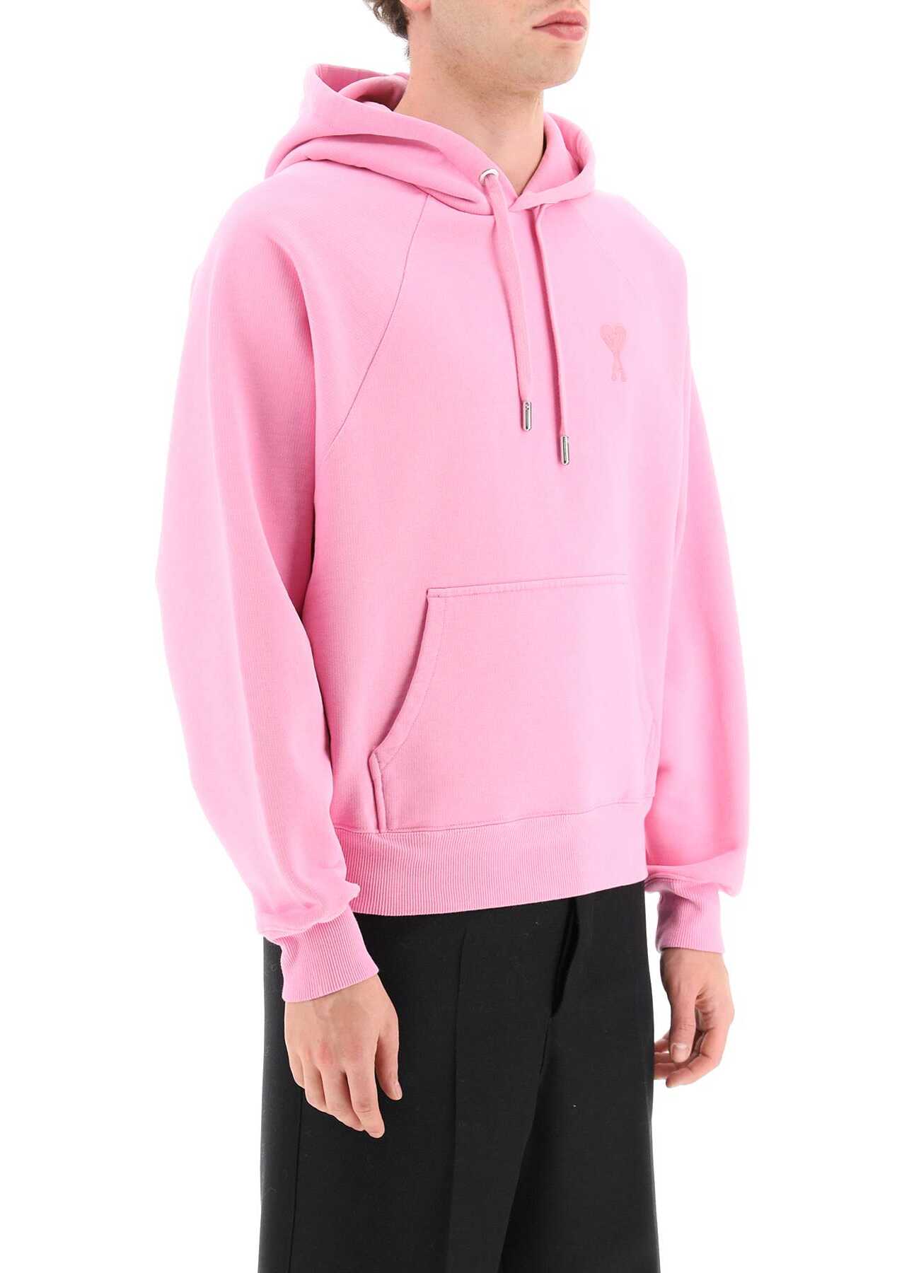 AMI ALEXANDRE MATTIUSSI Ami Paris Hoodie With Logo Embroidery Detail CANDY PINK