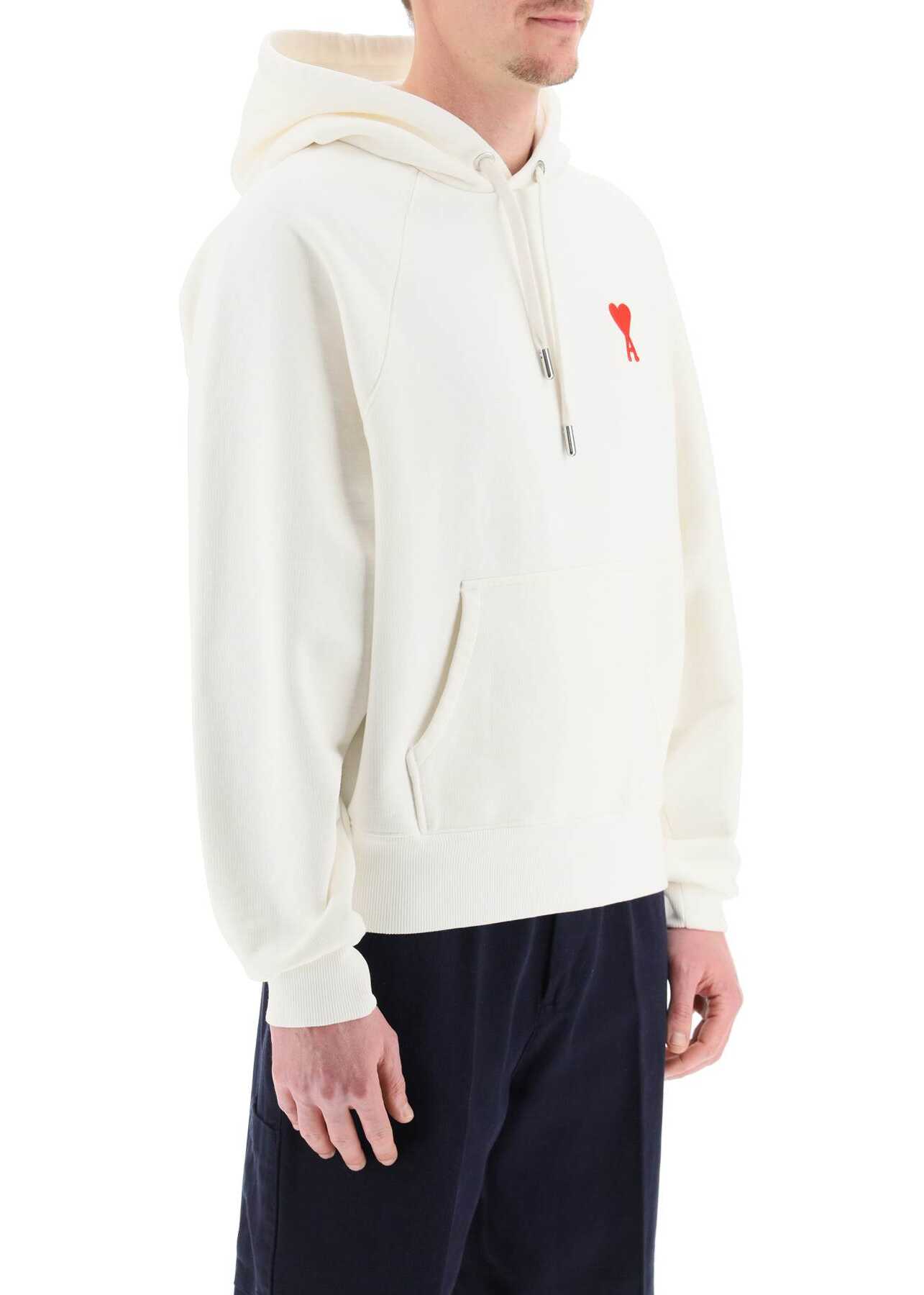 AMI ALEXANDRE MATTIUSSI Ami Paris Hoodie With Logo Embroidery Detail NATURAL WHITE RED