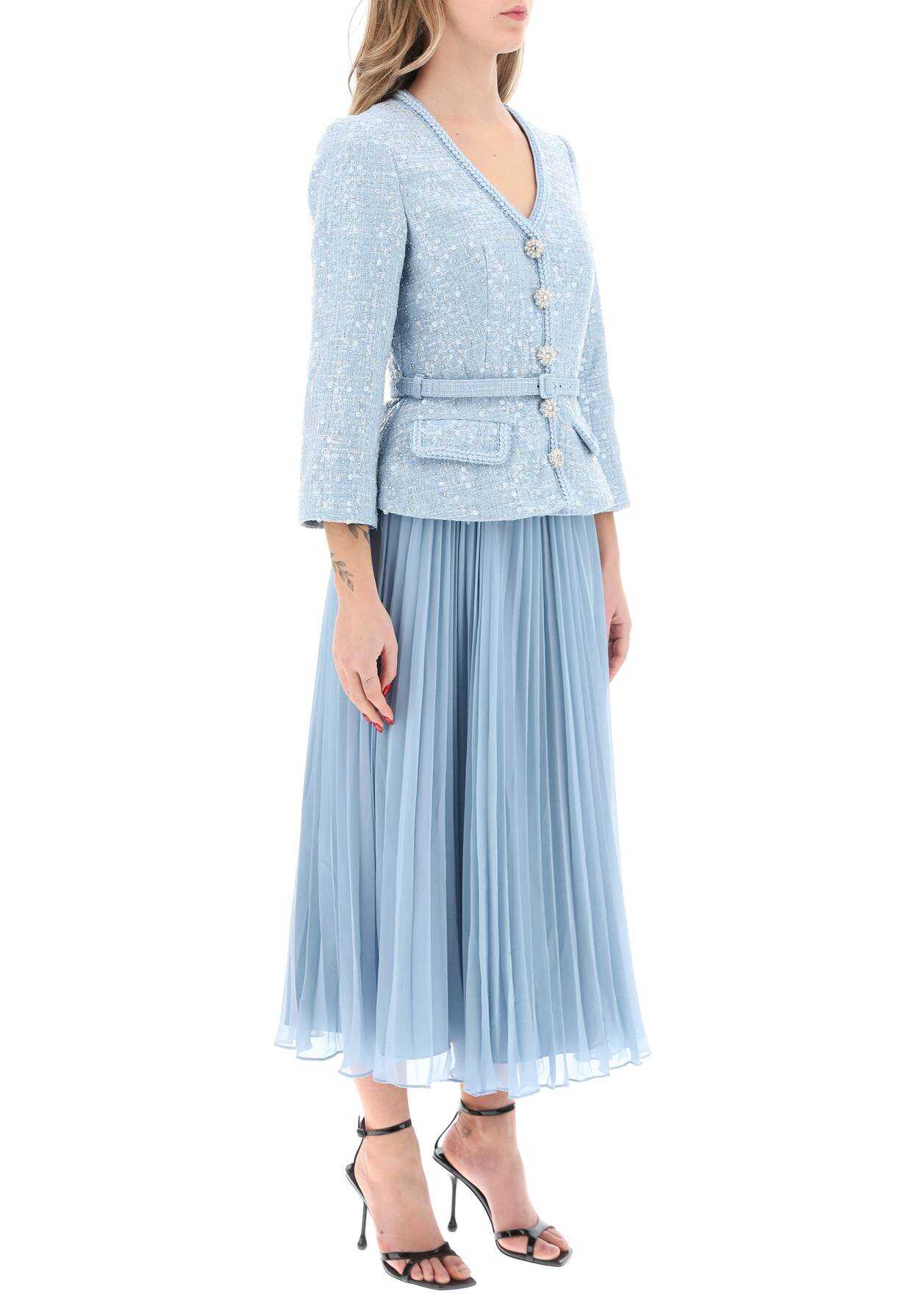Self-Portrait Midi Dress With Pleated Skirt BLUE