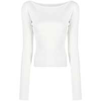 Topuri White Ribbed Top With Boat Neckline And Buttons In Rayon Blend Woman Femei