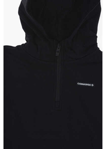 Hanorace Converse Fleeced-Cotton Blend Sweatshirt With Hood And Half Zip Black Baieti (BM 13451906) 2