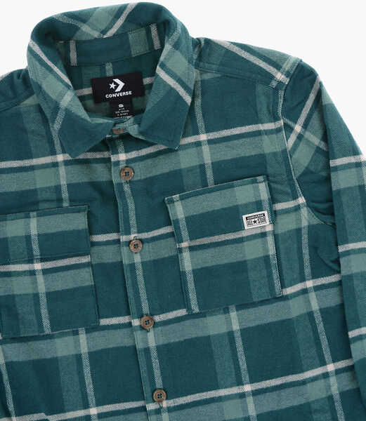 Camasi Converse All Star Plaid Check Flannel Lifestyle Overshirt Green Baieti (BM 13451993) 2