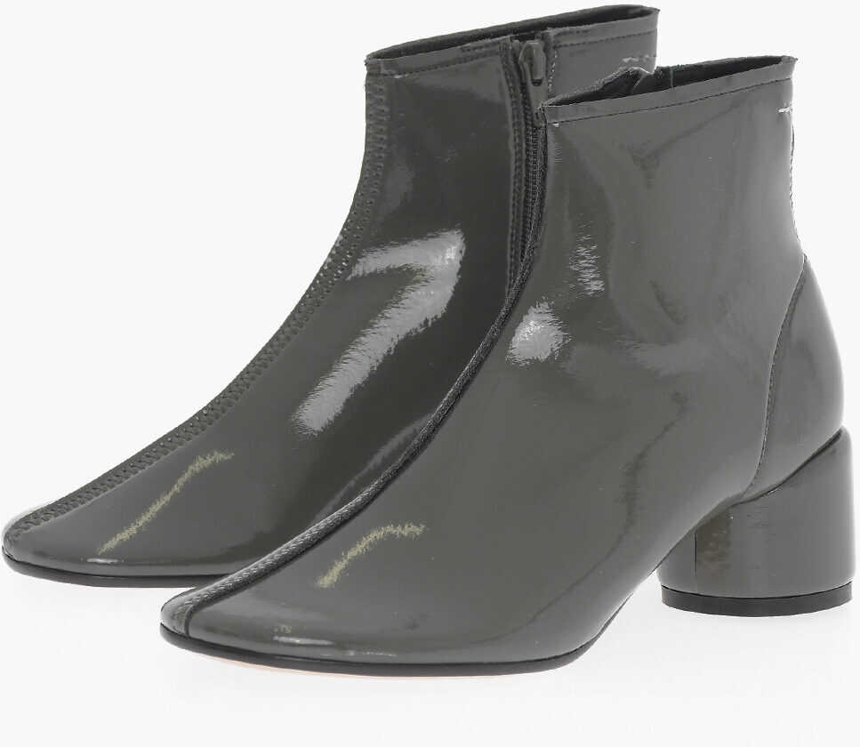 Maison Margiela Mm6 Solid Color Ankle Boots With Zip Closure Heel 5.5Cm Green