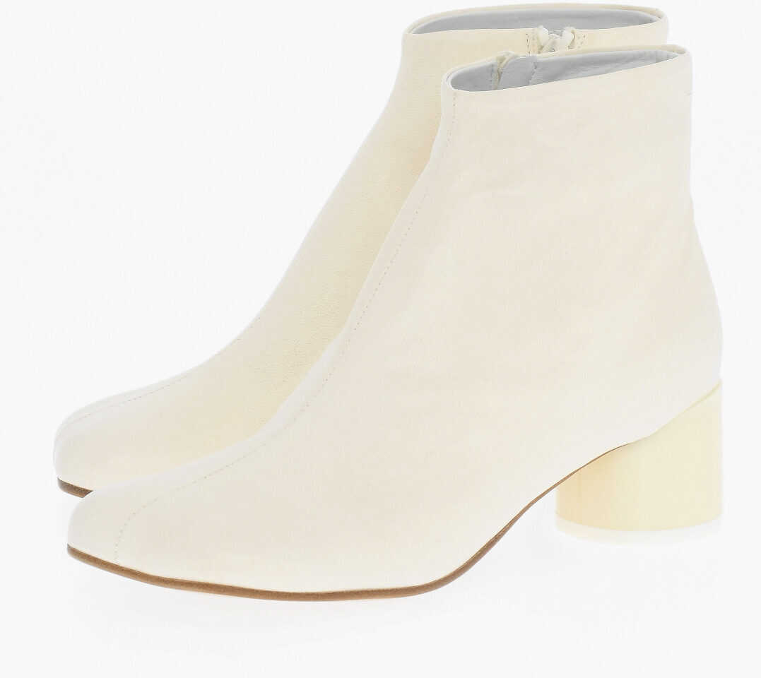 Maison Margiela Mm6 Leather Ankle Boots With Zip Closure Heel 5Cm White