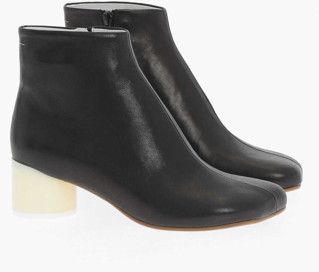 Maison Margiela Mm6 Leather Ankle Boots With Contrasting Heel 5Cm Black