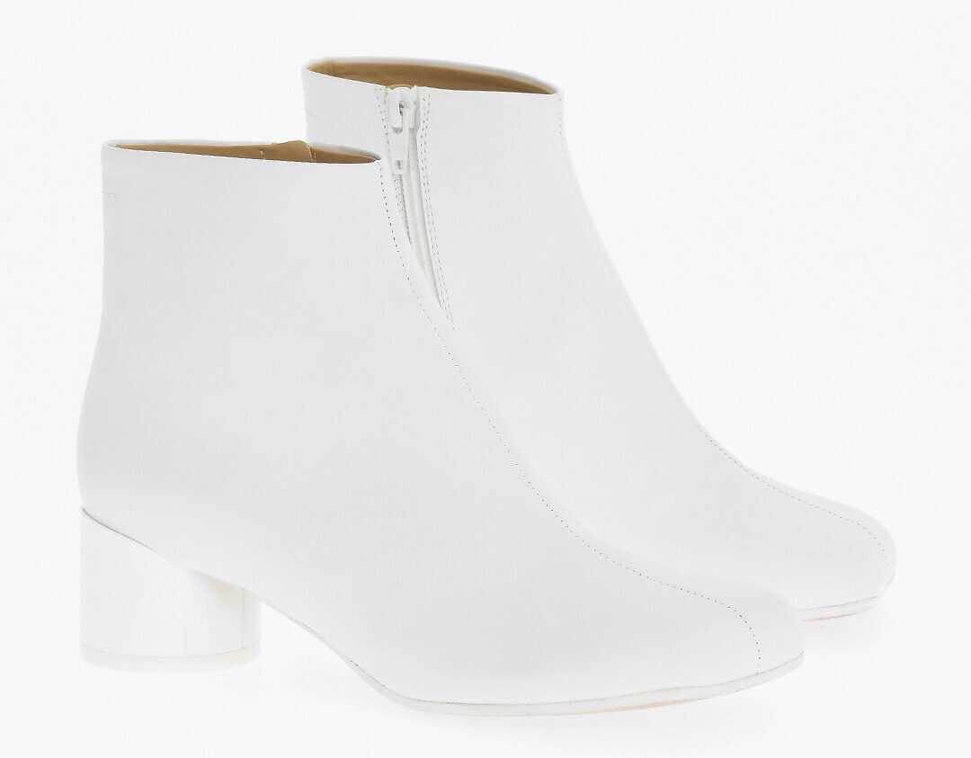 Maison Margiela Solid Color Leather Ankle Boots With Lacquered Heel 5Cm White