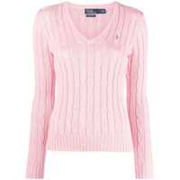 Pulovere Ralph Lauren Pink V-Neck Braided Cotton Sweater Femei