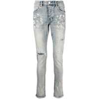 Blugi Light Blue Five Pockets Skinny Jeans With Paint Stains In Cotton Denim Man Barbati