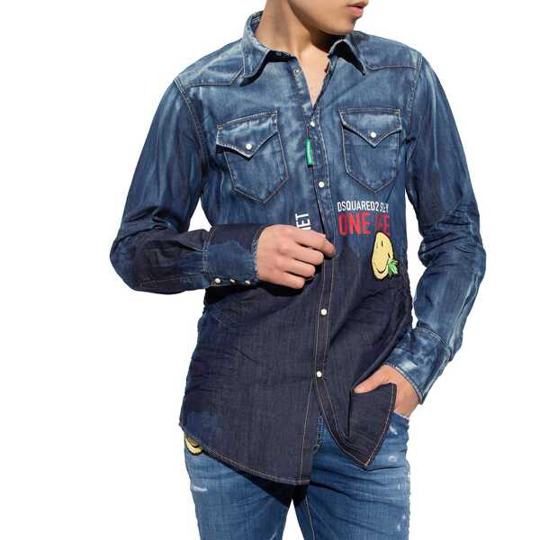 Camasi de blugi DSQUARED2 Dsquared2 x Smiley Denim Shirt Blue Barbati (BM 13504487) 2