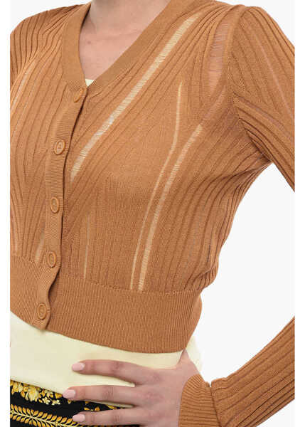 Cardigane Calvin Klein Cropped Cardigan With Distressed Details Yellow Femei (BM 13507922) 3