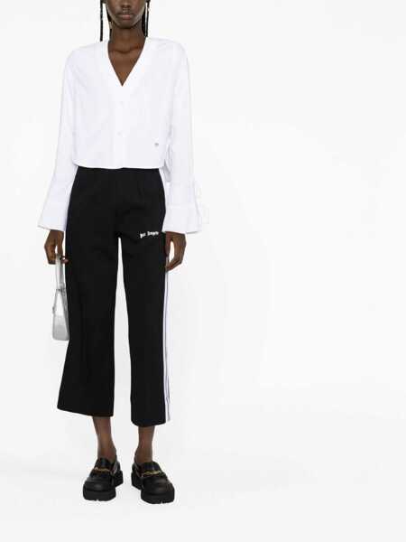 Bluze Palm Angels Cropped Asymmetric Baseball Blouse With Bell Sleeves White Femei (BM 13522172) 2