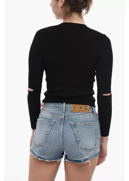 Cardigane Off-White Ribbed Stamp Cardigan With Cutouts Black Femei (BM 13522547) 2