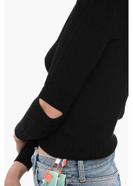 Cardigane Off-White Ribbed Stamp Cardigan With Cutouts Black Femei (BM 13522547) 3