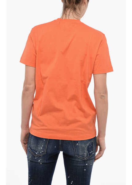 Tricouri DSQUARED2 Crew Neck Cotton T-Shirt With Patches Orange Femei (BM 13522730) 2