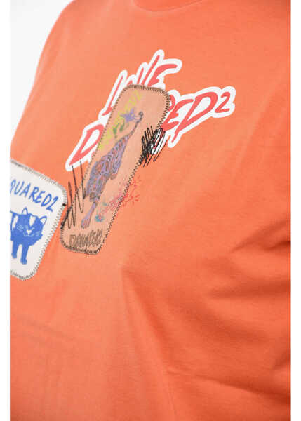 Tricouri DSQUARED2 Crew Neck Cotton T-Shirt With Patches Orange Femei (BM 13522730) 3