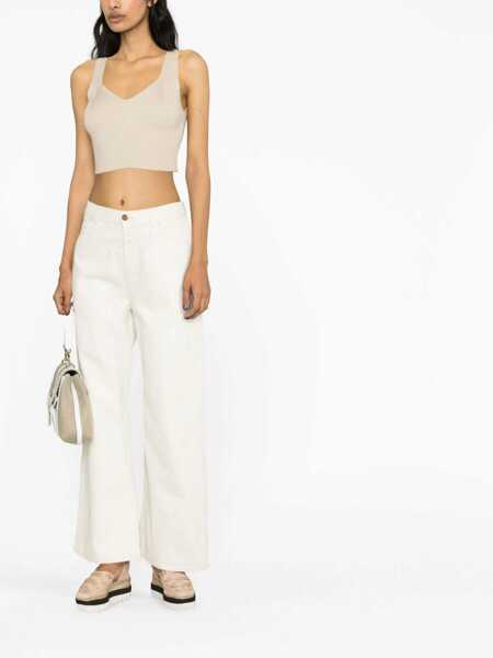 Pantaloni casual Chloe 5 Pocket Cotton Blend Palazzo Pants White Femei (BM 13522841) 2
