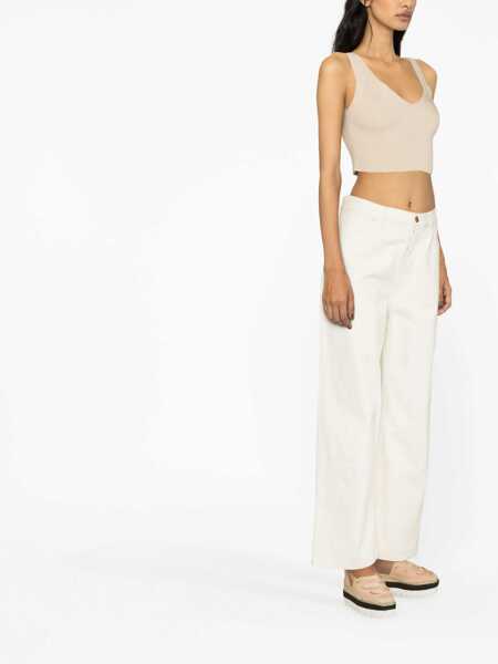 Pantaloni casual Chloe 5 Pocket Cotton Blend Palazzo Pants White Femei (BM 13522841) 4