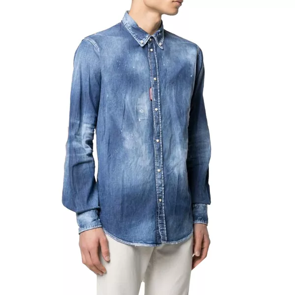 Camasi de blugi DSQUARED2 Dsquared2 Distressed Effect Denim Shirt Blue Barbati (BM 13538153) 2