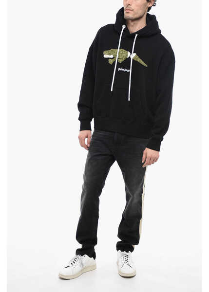 Bluze de trening Palm Angels Cotton Hoodie With Padding Embroidery Black Barbati (BM 13552418) 4