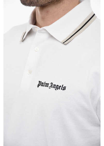 Tricouri Polo Palm Angels 3-Buttons Piquet Cotton Polo Shirt White Barbati (BM 13552427) 3