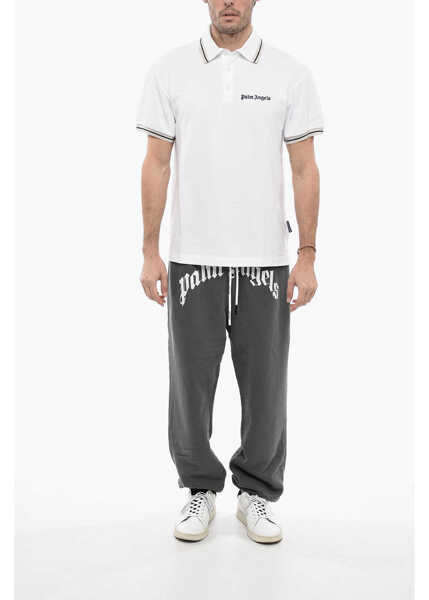 Tricouri Polo Palm Angels 3-Buttons Piquet Cotton Polo Shirt White Barbati (BM 13552427) 4