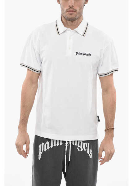 Tricouri Polo Palm Angels 3-Buttons Piquet Cotton Polo Shirt White Barbati (BM 13552427) 1