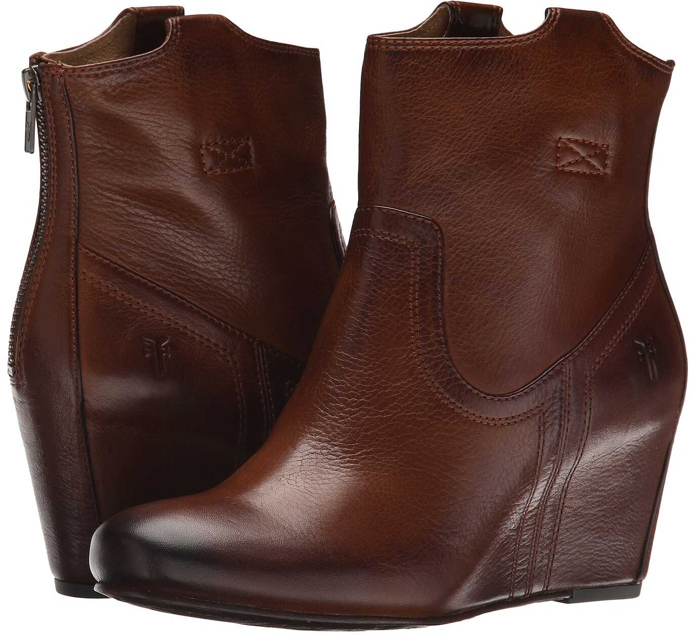 Gheata Frye Carson Wedge Bootie Cognac Soft Vintage Leather