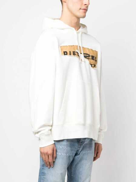 Bluze de trening Diesel Brushed Cotton S-Macs Hoodie With Vintage Effect Logo White Barbati (BM 13568759) 4