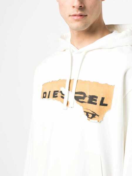 Bluze de trening Diesel Brushed Cotton S-Macs Hoodie With Vintage Effect Logo White Barbati (BM 13568759) 5