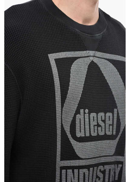 Bluze de trening Diesel Honeycomb Motif Short Sleeve S-Coolwaf Crew-Neck Sweatshirt Black Barbati (BM 13568768) 3