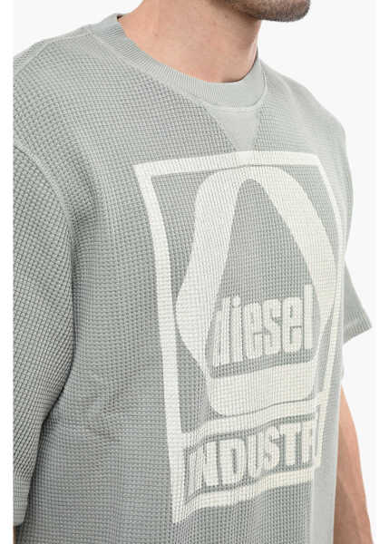 Tricouri Diesel Honeycomb Motif S-Coolwaf Crew-Neck T-Shirt With Maxi Print Green Barbati (BM 13568960) 3