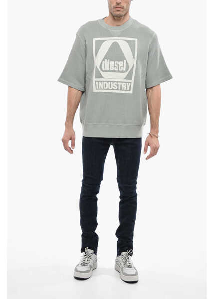 Tricouri Diesel Honeycomb Motif S-Coolwaf Crew-Neck T-Shirt With Maxi Print Green Barbati (BM 13568960) 4