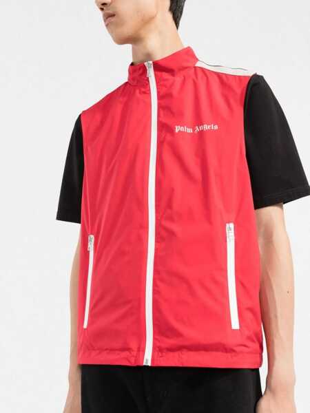 Veste costum Palm Angels Front Zipped Classic Logo Nylon Vest Red Barbati (BM 13569332) 3