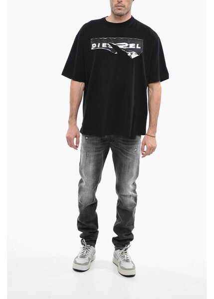 Tricouri Diesel Destroyed Effect Printed T-Wash-Poff Crew-Neck T-Shirt Black Barbati (BM 13569365) 4