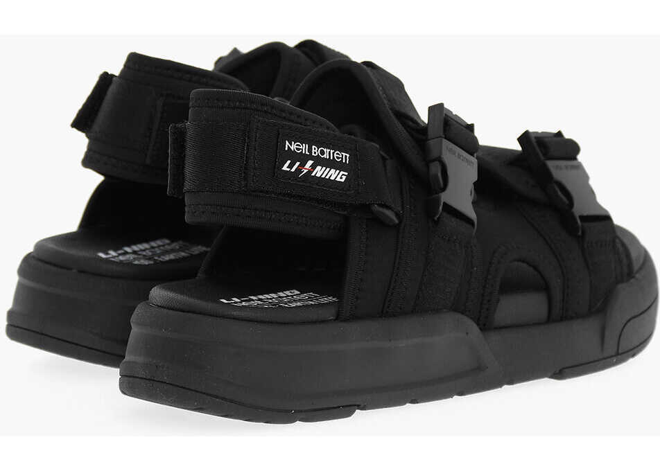 Sosete Neil Barrett Li-Ning Solid Color Double-Buckle Sandals With Socks Black Barbati (BM 13571657) 2