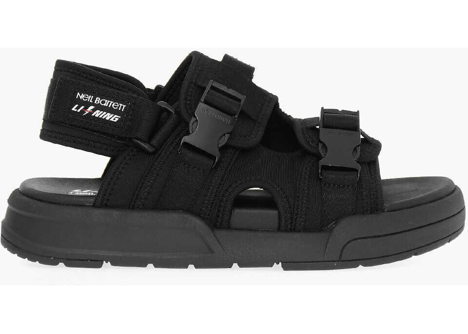 Sosete Neil Barrett Li-Ning Solid Color Double-Buckle Sandals With Socks Black Barbati (BM 13571657) 3