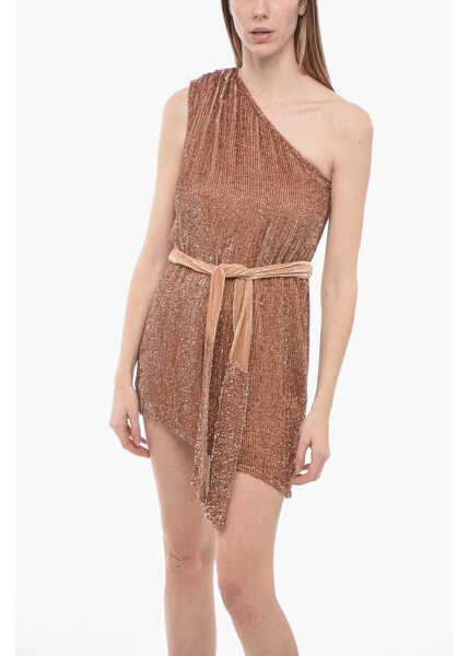 Rochii scurte RETROFTE Belted Sequined Ella One-Shoulder Dress Beige Femei (BM 13583192) 4