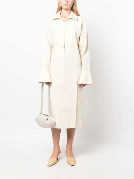 Rochii lungi Bally Cotton Shirt Dress With Buttoned Side Split White Femei (BM 13583222) 2