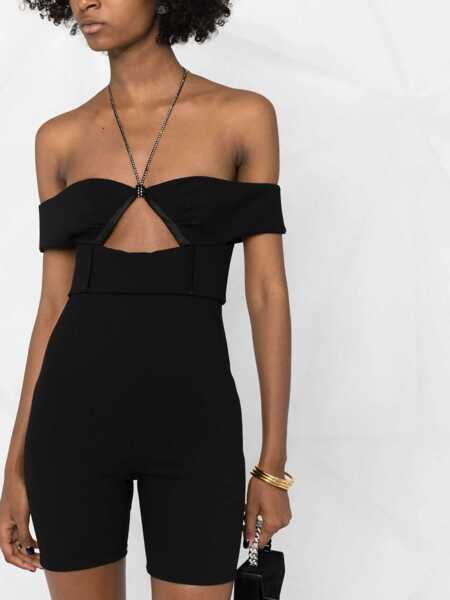 Salopete Saint Laurent Short Jumpsuit With Cutout And Rhinestones Detail Black Femei (BM 13583744) 5