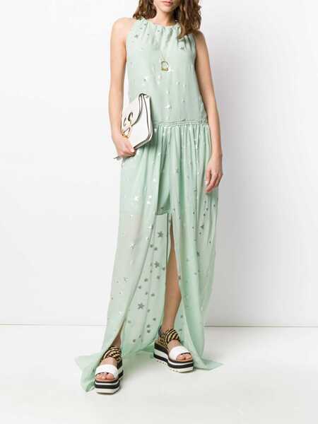 Rochii lungi AMIRI Silk Halterneck Dress With Lurex Stars And Front Slit Green Femei (BM 13583879) 2