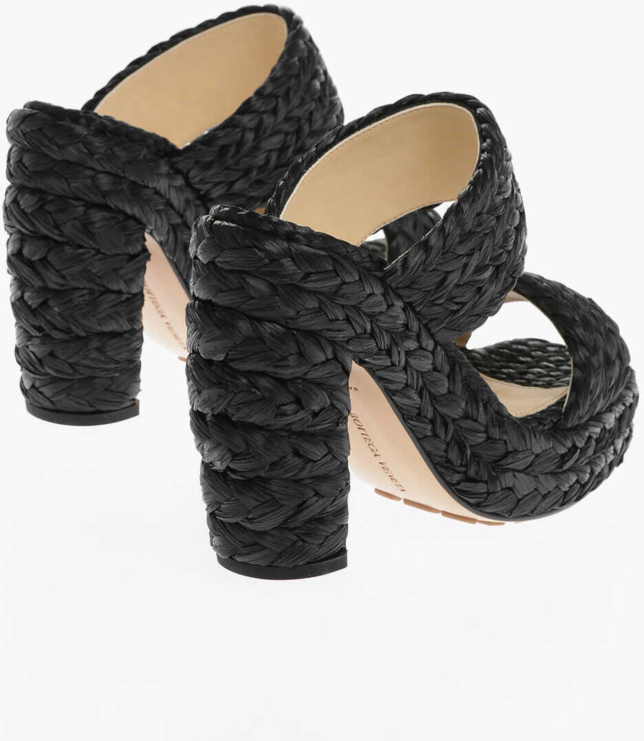 Sandale cu toc Bottega Veneta Braided Raffia Sandals 12 Cm Black Femei (BM 13598765) 2