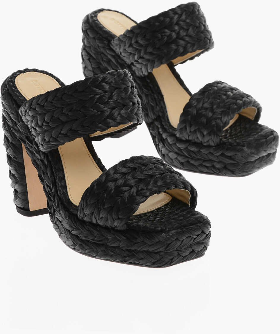 Sandale cu toc Bottega Veneta Braided Raffia Sandals 12 Cm Black Femei (BM 13598765) 1