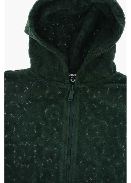 Hanorace DSQUARED2 Solid Color Cotton Velour Sweatshirt With Embossed Logo All- Green Baieti (BM 13598903) 2